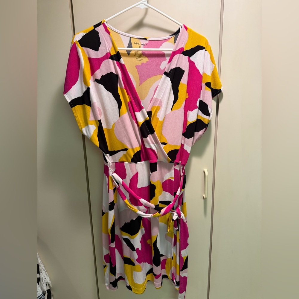 Nine West Pink and Yellow Patterned Dress
